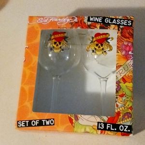 Ed Hardy Designs  "Loves Kills Slowly", Wine Glasses Set Of 2